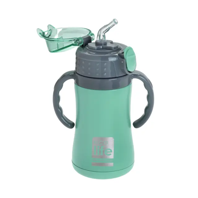 Ecolife Kids Thermos Mint Ανοξείδωτο Παγούρι Θερμός με Καλαμάκι και Χερούλια 300ml 2