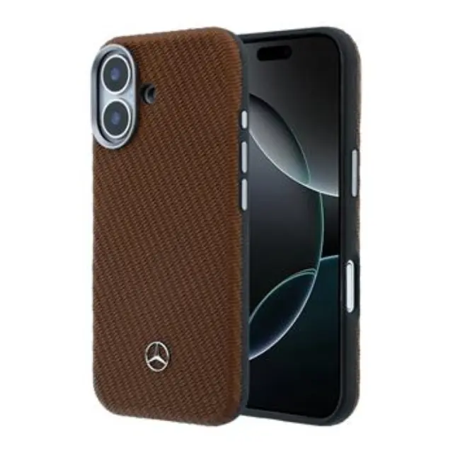 Mercedes PU Leather Wood Semi Wrap MagSafe Case for iPhone 17 Camel