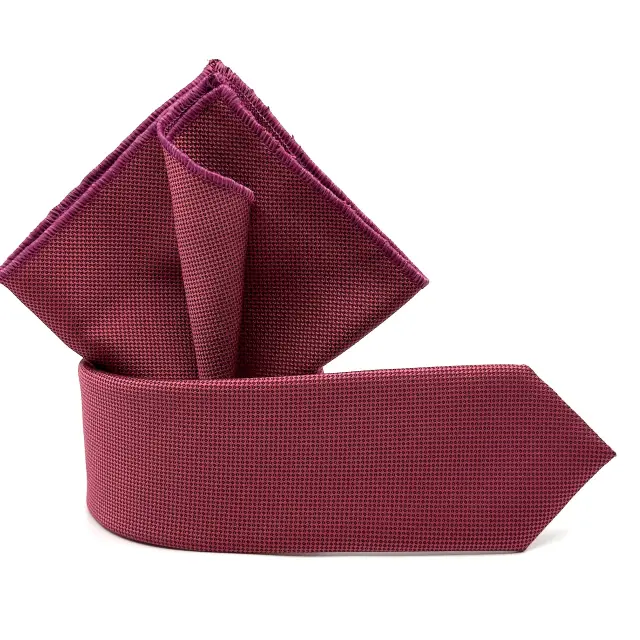 Βυσσινί Γραβάτα Oxford 6,5 cm με Ασορτί Μαντήλι 2