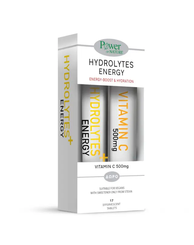 Power of nature Hydrolytes Energy- Boost with stevia 17 αναβραζοντα δισκια + Vitamin C 500mg me γευση πορτοκαλι 20 αναβραζοντα δισκια