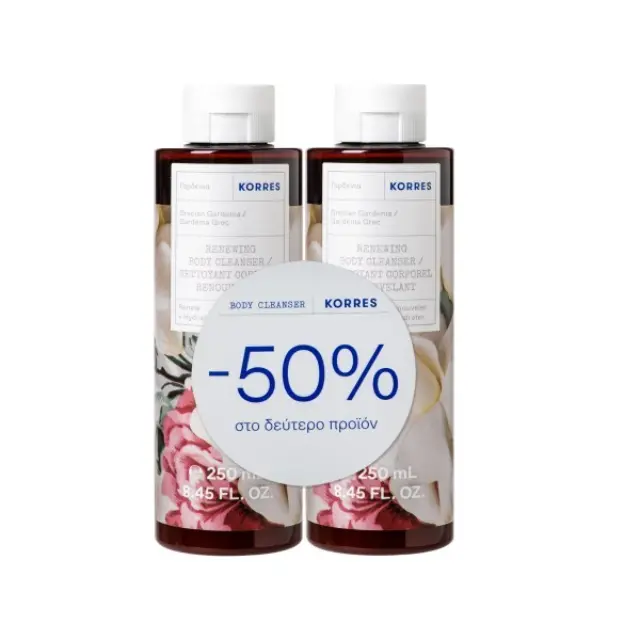 Korres Promo (-50% στο Δεύτερο Προϊόν) Renewing Shower Gel Αφρόλουτρο Γαρδένια, 2x250ml