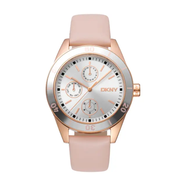 DKNY Nolita Sport, Women's Multifunction Watch, Pink Leather Strap DK1L028L0035