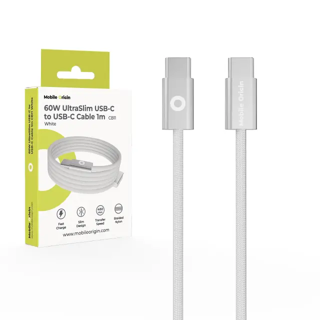 Mobile Origin 60W UltraSlim USB-C to USB-C Cable 1 m CB11 White