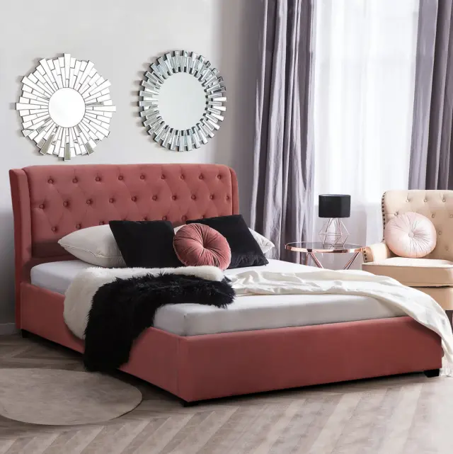 ΚΡΕΒΑΤΙ 150X200 ΒΕΛΟΥΔΟ ΥΦΑΣΜΑ ΣΑΠΙΟ ΜΗΛΟ FB9549.12 164x223x100 εκ. 2