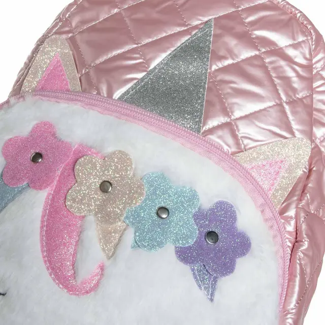 Τσαντάκι πλάτης μονόκερος καπιτονέ με glitter και eco γούνα 2