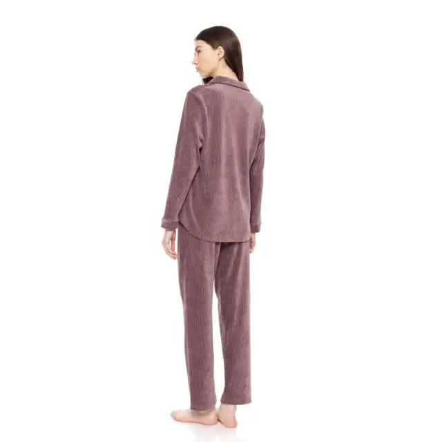 Γυναικεία πυτζάμα κουμπωτή Velvet Stripe Violete W1686 Pink Label - XL 3
