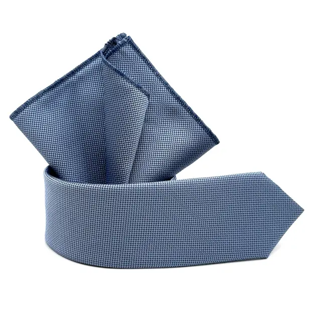 Μπλε Σιέλ Γραβάτα Oxford 6,5 cm με Ασορτί Μαντήλι 2