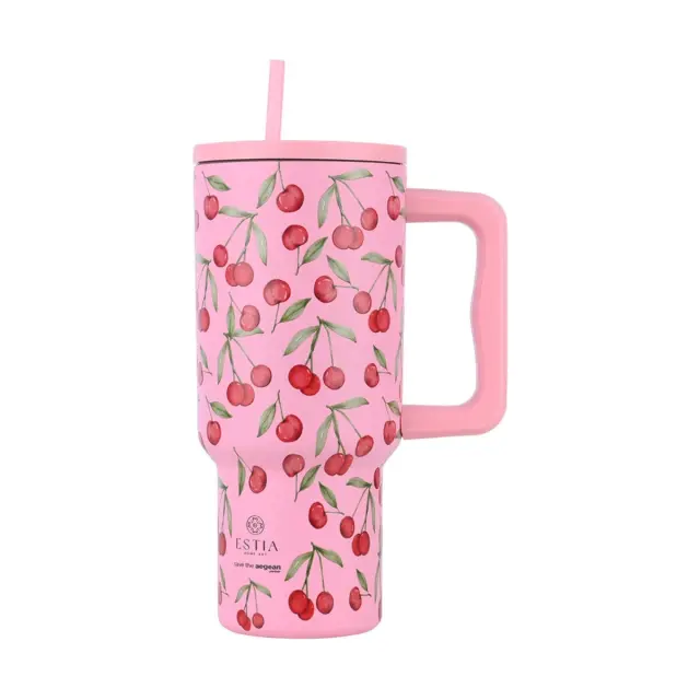 Estia Θερμος Straw Tumbler XL Save The Aegean Cherry Rose 900 ml
