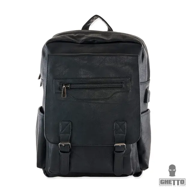 Ghetto Travel Laptop Leather Backpack with USB Port + Multi-Pocket Design