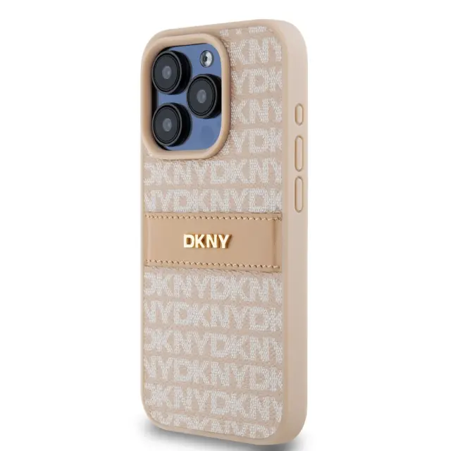 DKNY PU Leather Repeat Pattern Tonal Stripe Case for iPhone 15 Pro Pink 3