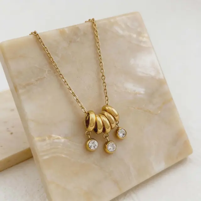 Gold Necklace with Hanging Zircons