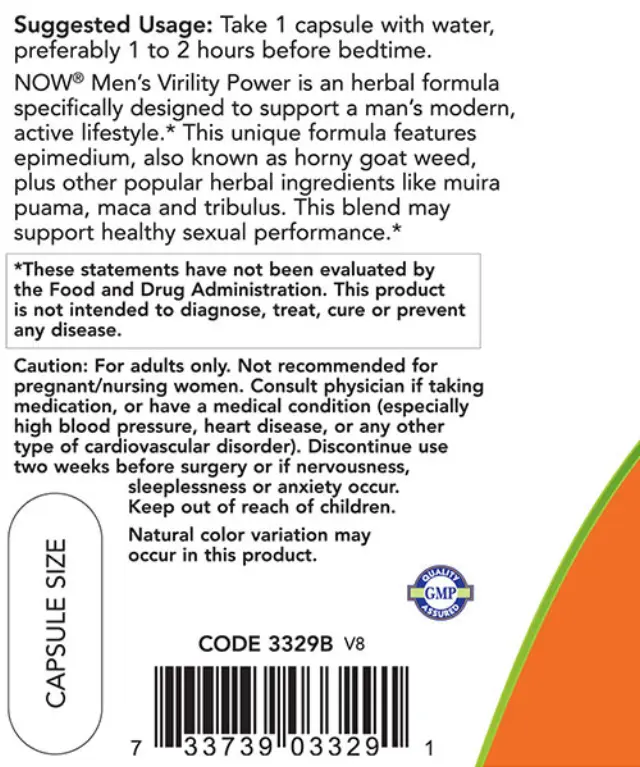 Now Foods Men's Virility Power Capsules 120 Veg Capsules 3