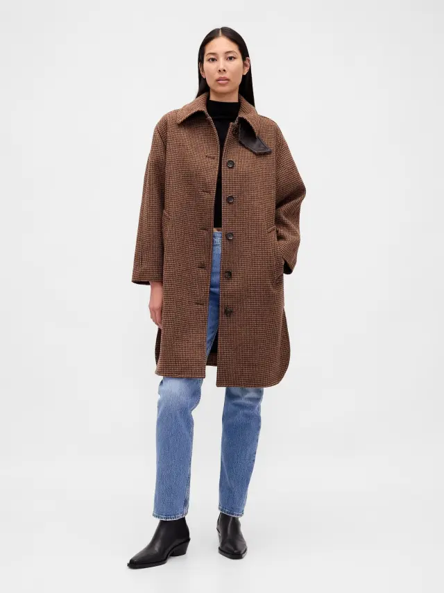 Παλτό με Μάλλινη Μίξη Neutral tan plaid - S