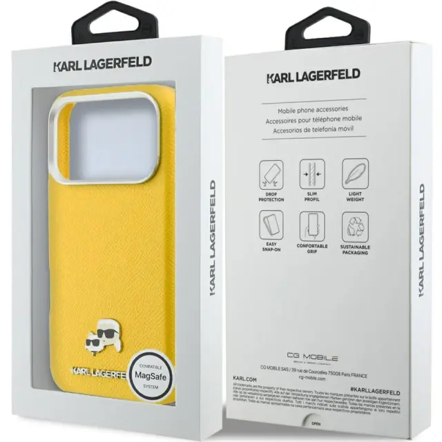 Karl Lagerfeld® Karl&Choupette Heads Pins MagSafe Θήκη για iPhone 17 Pro/18 Pro- Yellow 3