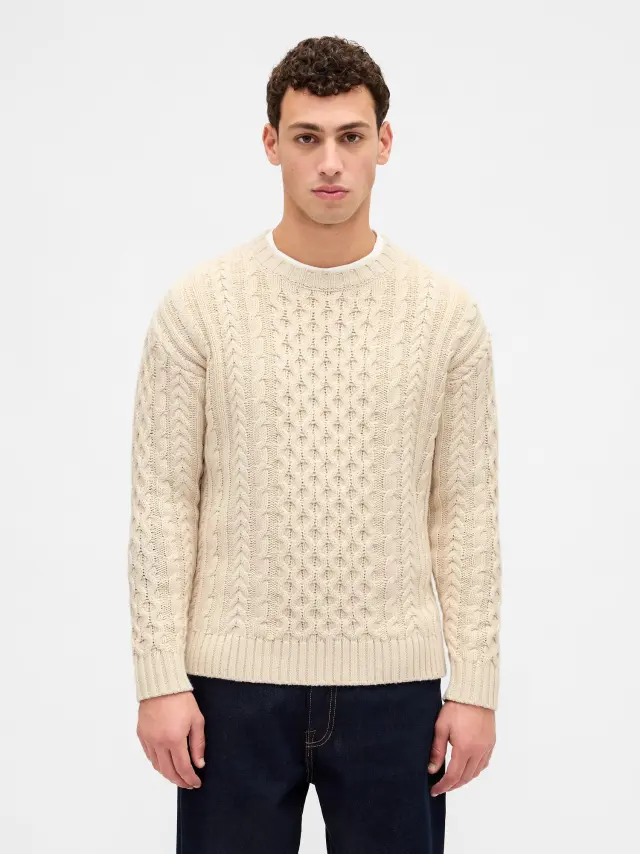 Relaxed Cable-Knit Πουλόβερ cream