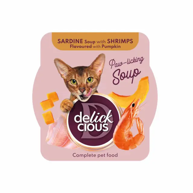 Delickcious Cat Σούπα με Σαρδέλες Γαρίδες και Κολοκύθα 80gr Μονόχρωμο