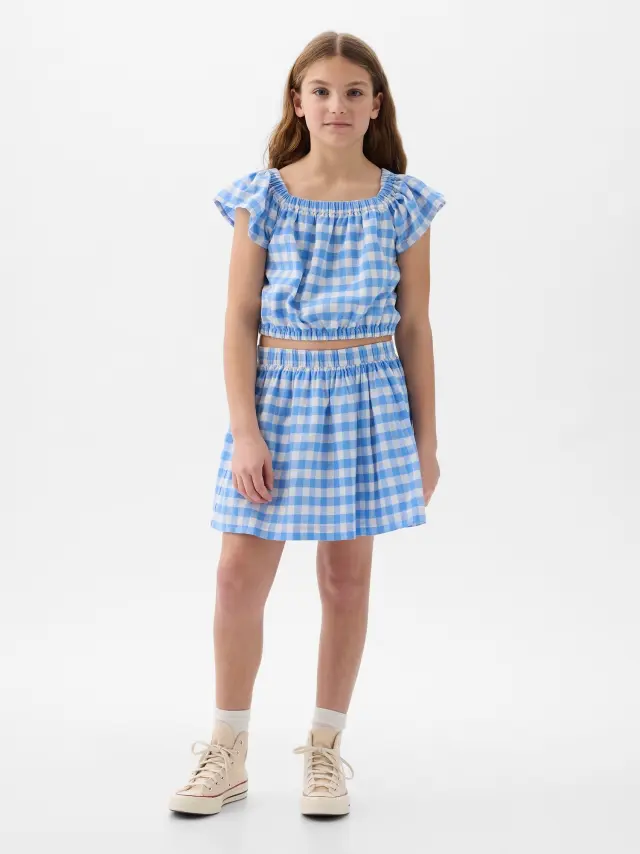 Παιδική Linen-Cotton Φούστα blue plaid