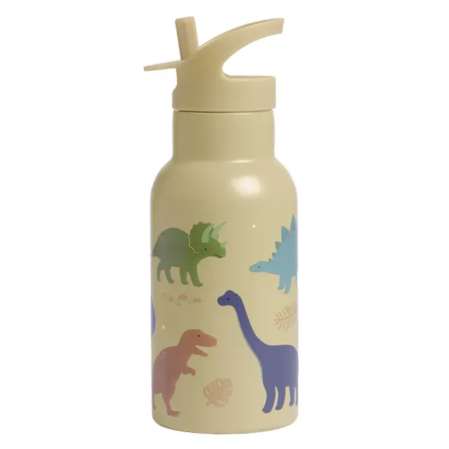 A Little Lovely Company Dinosaurs Παιδικό Παγούρι Θερμός Δεινόσαυρος Ανοξείδωτο με Καλαμάκι Non Spill Μπεζ 350ml