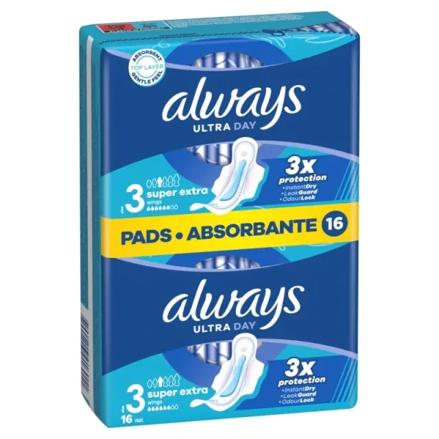 Always Σερβιέτες Ultra Day Super Extra Wings Size 3 - 16τμχ