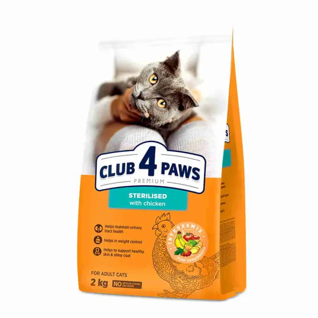 Club 4 Paws Sterilised Low Grain με Κοτόπουλο 2Kg Μονόχρωμο