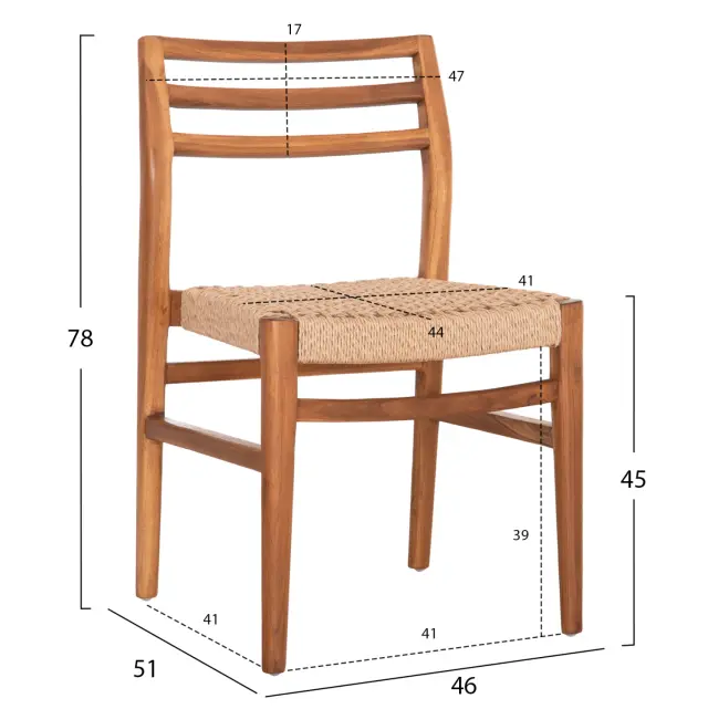 ΚΑΡΕΚΛΑ ΤΡΑΠΕΖΑΡΙΑΣ FB918231 ΞΥΛΟ TEAK-ΣΧΟΙΝΙ VIRO 46x51x78Υεκ. 2