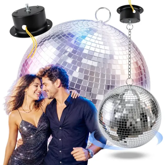 LIGHT4ME MBM 40 silver mirror disco ball 40 cm 1.5 rpm rotating motor hanging chain stage decoration