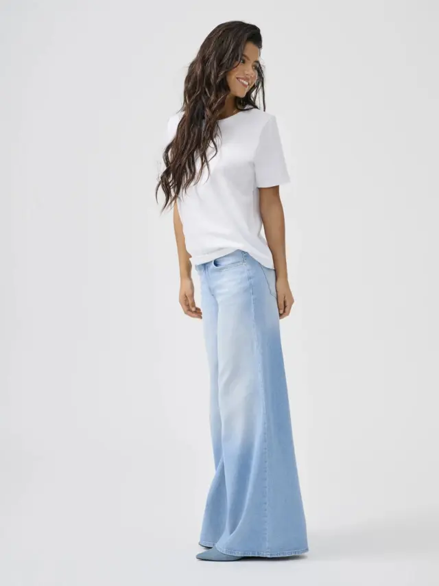 ONLY California Τζιν Καμπάνα Μεσαίας Μέσης Light Blue Denim