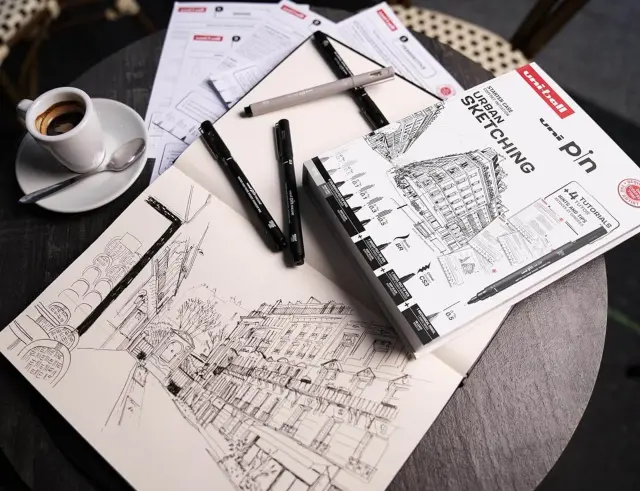 Μαρκαδόροι Σχεδίου Uni PIN Urban Sketching με πάχος μυτών 0.1/0.3/0.5/BR/CS3/0.5 HB - 9 τεμάχιαUNI PIN 8P SET NO3 3