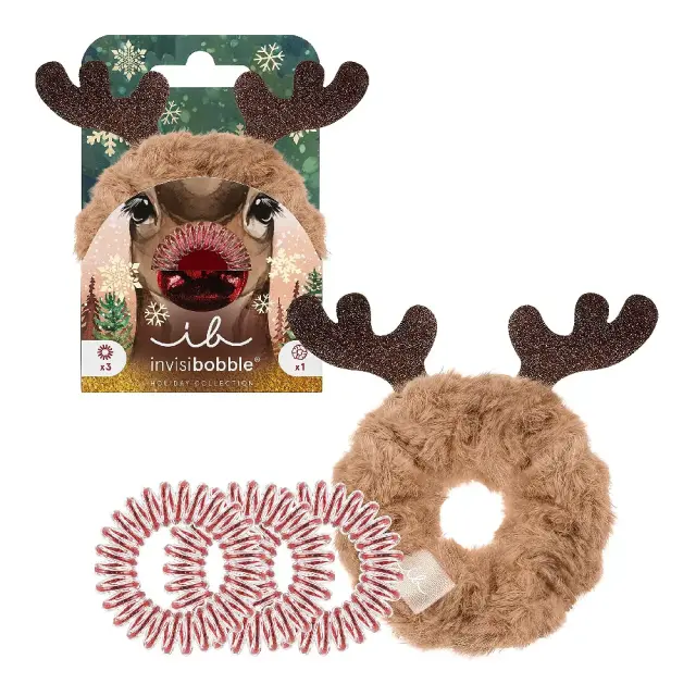 Invisibobble Promo Red Nose Raindeer The Original Sprunchie 1 Τεμ & The Original Hair Spiral, Λαστιχάκια Μαλλιών για Δυνατό Κράτημα, 3 Τεμ
