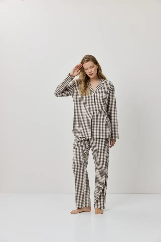 Aruelle Selin Βαμβακερή Flannel Πιτζάμα Πτι Καρό Καφέ 3