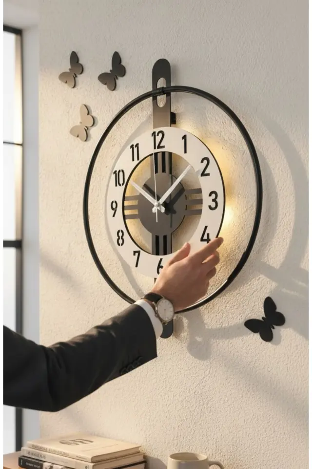 Stewehome Μεταλλικό διακοσμητικό τοίχου με led ιδανικού μεγέθους στρογγυλό σκανδιναβικού στιλ 40x50 cm 3