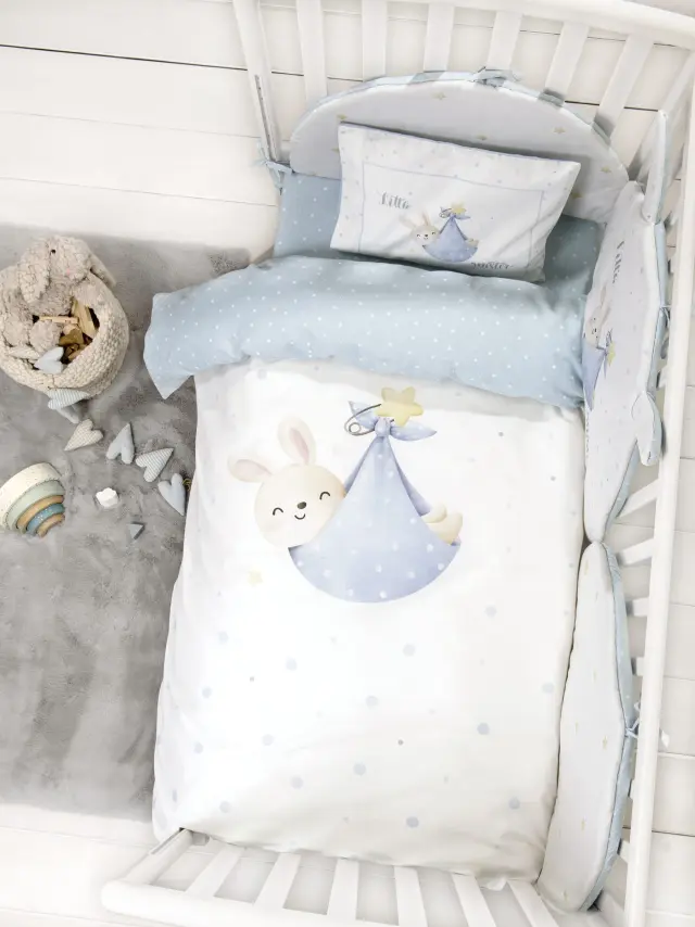 Κουβερλί Κούνιας 100x140 Nima Little Mister White-Ciel 100% βαμβακερό 2