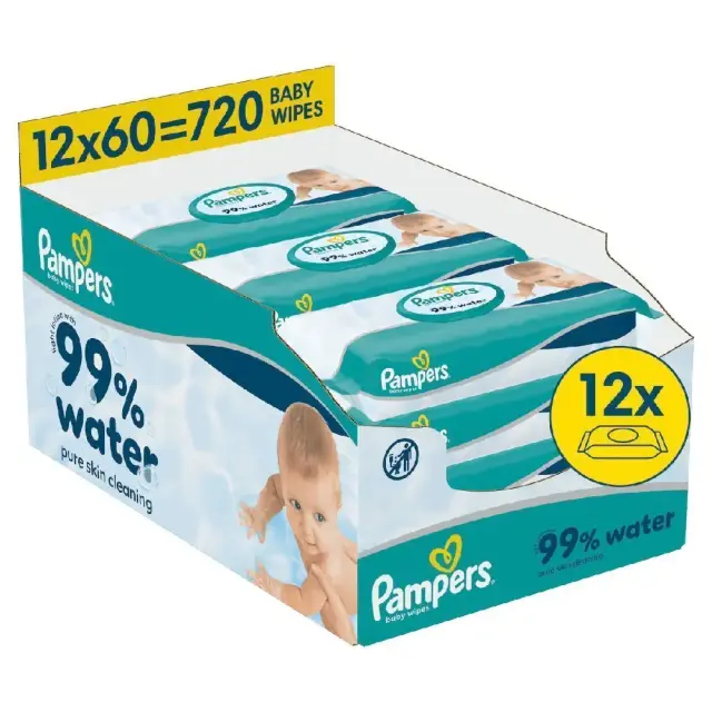 Pampers Promo Pack Baby Wipes 99% Water, Πακέτο Βρεφικά Μωρομάντηλα με σύνθεση 99% Νερό 12x60τμχ