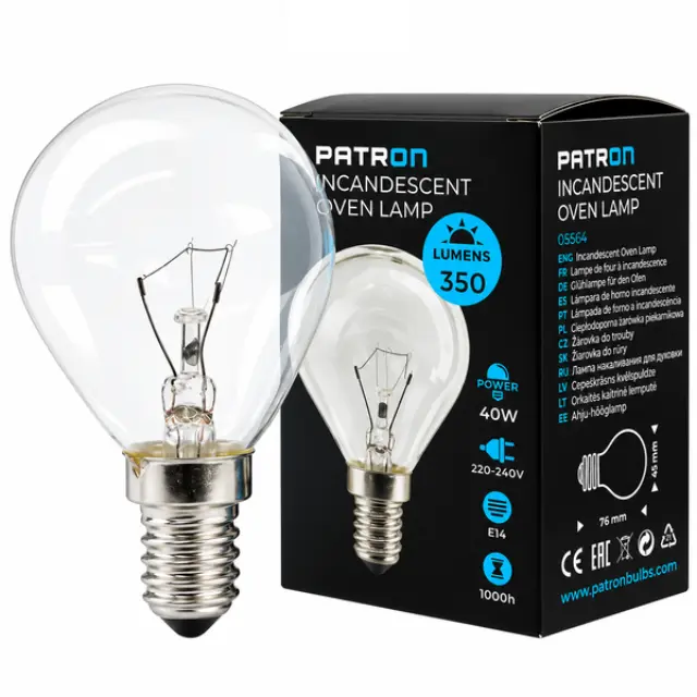 Incandescent Oven Lamp 40W E14 P45 300°