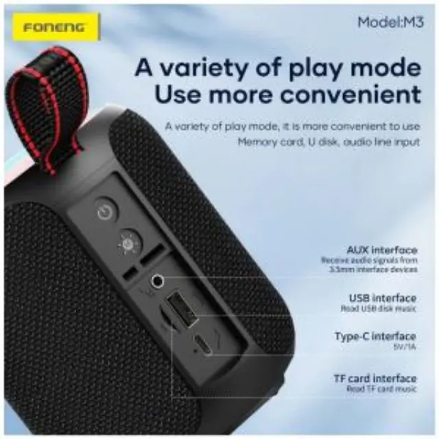 Φορητό Ηχείο Bluetooth Foneng M3 Deep Bass BT 5.4 2400mAh 10W Μαύρο N70782 3