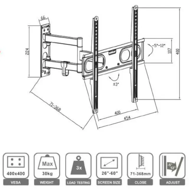 Βάση Τηλεόρασης 26"-60" Vesa 400x400 OSIO OSM-7860 3