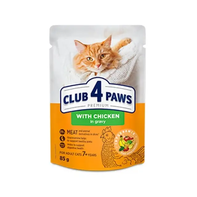 Club 4 Paws Cat Adult +7 Years Φακελάκι Με Κοτόπουλο Σε Σάλτσα 85gr Μονόχρωμο