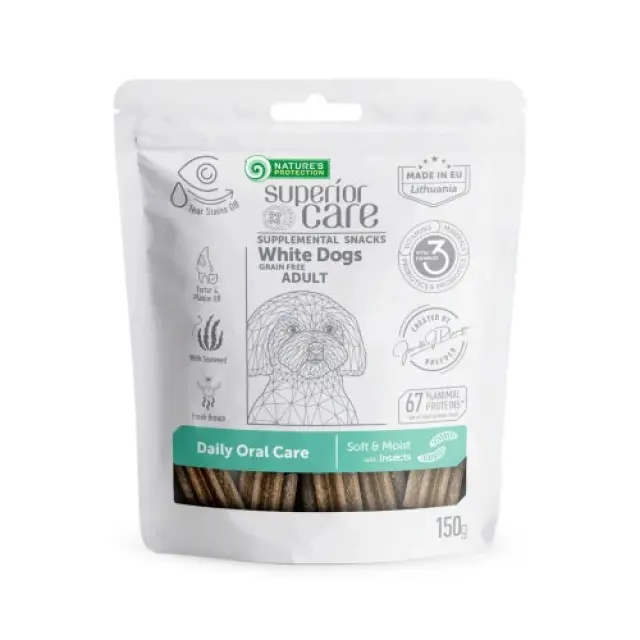 Nature's Protection Superior Care White Dogs Daily Oral Care Insect Λιχουδιές για τα Δόντια με Πρωτεΐνη Εντόμων 150gr