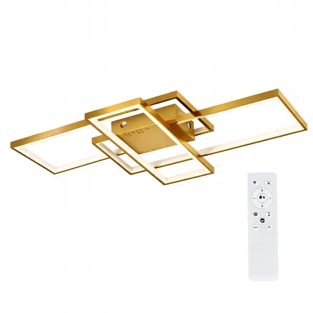 VenCore Nexar Gold - Μοντέρνο Φωτιστικό Οροφής Πλαφονιέρα LED 100W Χρυσό Αλουμίνιο με Ρυθμιζόμενο CCT Λευκό - Ημέρας - Θερμό & Χειριστήριο - Μ85 x Π45 x Υ10cm (7741-20027)