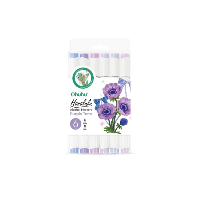 Ohuhu Honolulu 6 Purple tone Σετ Μαρκαδόροι Αλκοόλης Διπλής Μύτης