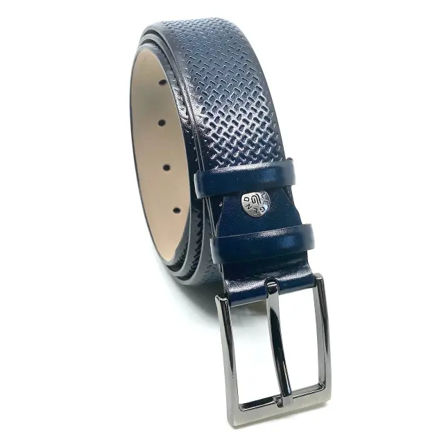 Ανδρική Μπλε Δερμάτινη Ζώνη με Μικρό Γεωμετρικό Μοτίβο 2