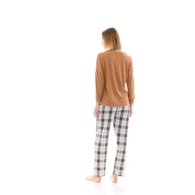 Πιτζάμα Homewear BEIGE -BLACK PLAID W1421 Pink Label 3