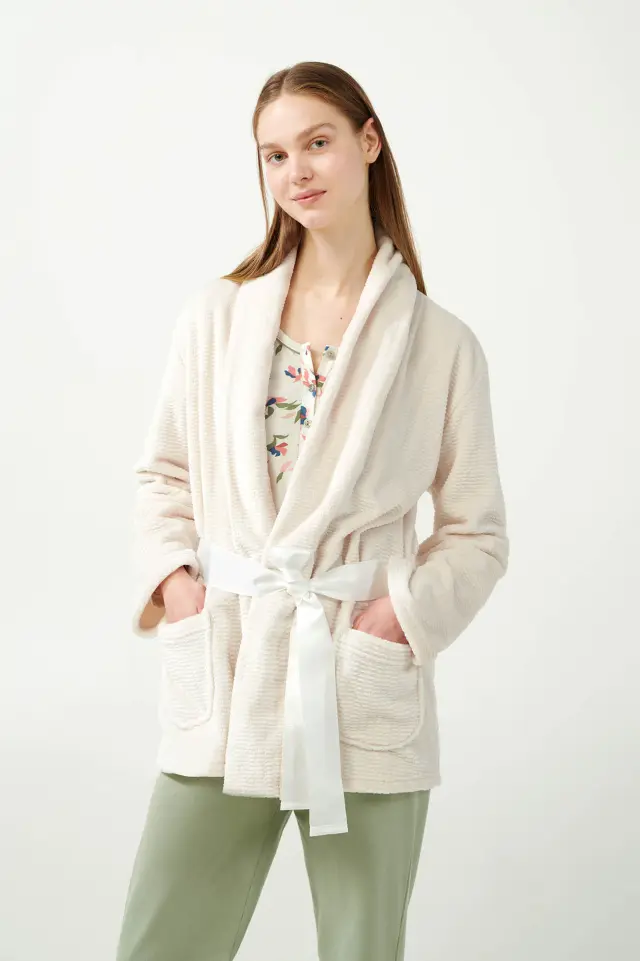Vamp Γυναικεία Ρόμπα Κοντή με Ζώνη και Τσέπες Beige Skin - XL