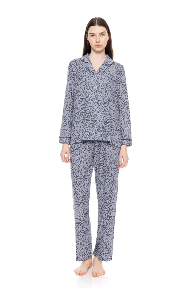 Γυναικεία πυτζάμα κουμπωτήGrey Leo W1525 Τύπος Pink Label