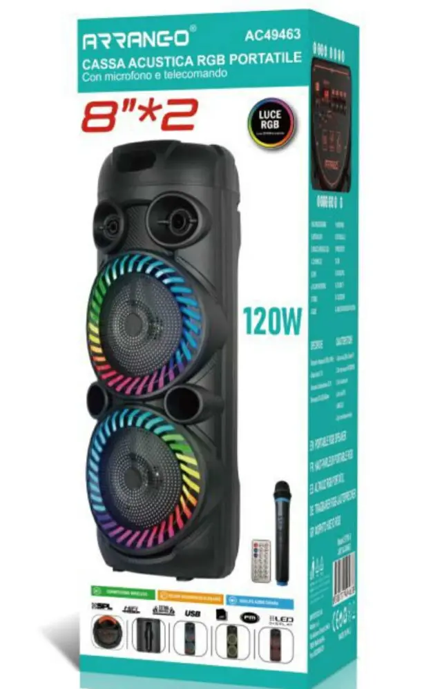 Arrango Φορητό Ηχείο Bluetooth με ενσύρματο μικρόφωνο και λειτουργία καραόκε Μαύρο AC49463 2