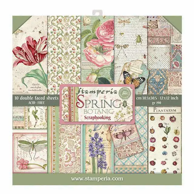Σετ 10 Χαρτιά Scrapbooking Stamperia Διπλής Όψης - Spring Botanic - 30x30cm