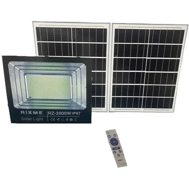 Led Αδιάβροχος Ηλιακός Προβολέας 2000W με 2 Πάνελ και Τηλεχειριστήριο RZ-144