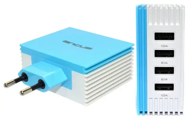 Φορτιστής Ταξιδίου Ancus Multi Charger 4 Usb 4.2A Λευκό - Μπλε