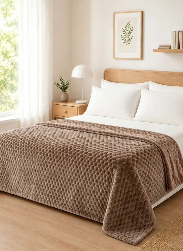 Κουβέρτα Fleece NESTIQ TAUPE MADI υπέρδιπλη: 220 x 240 εκ.