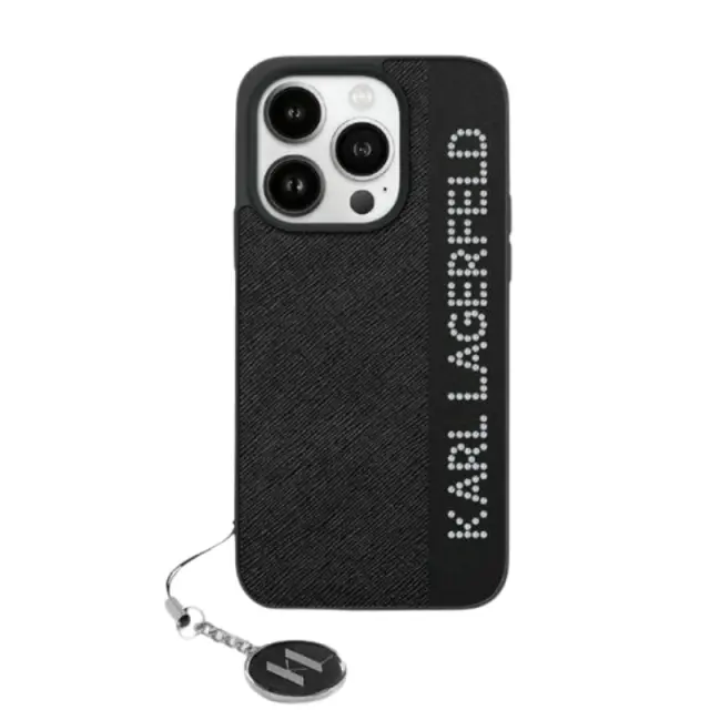Karl Lagerfeld KLHCP15SPSAKDGCK iPhone 15 / 14 / 13 6.1″ σκληρή θήκη Saffiano Rhinestones & Charm μαύρο